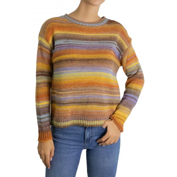 Maglione multicolor con righe girocollo
